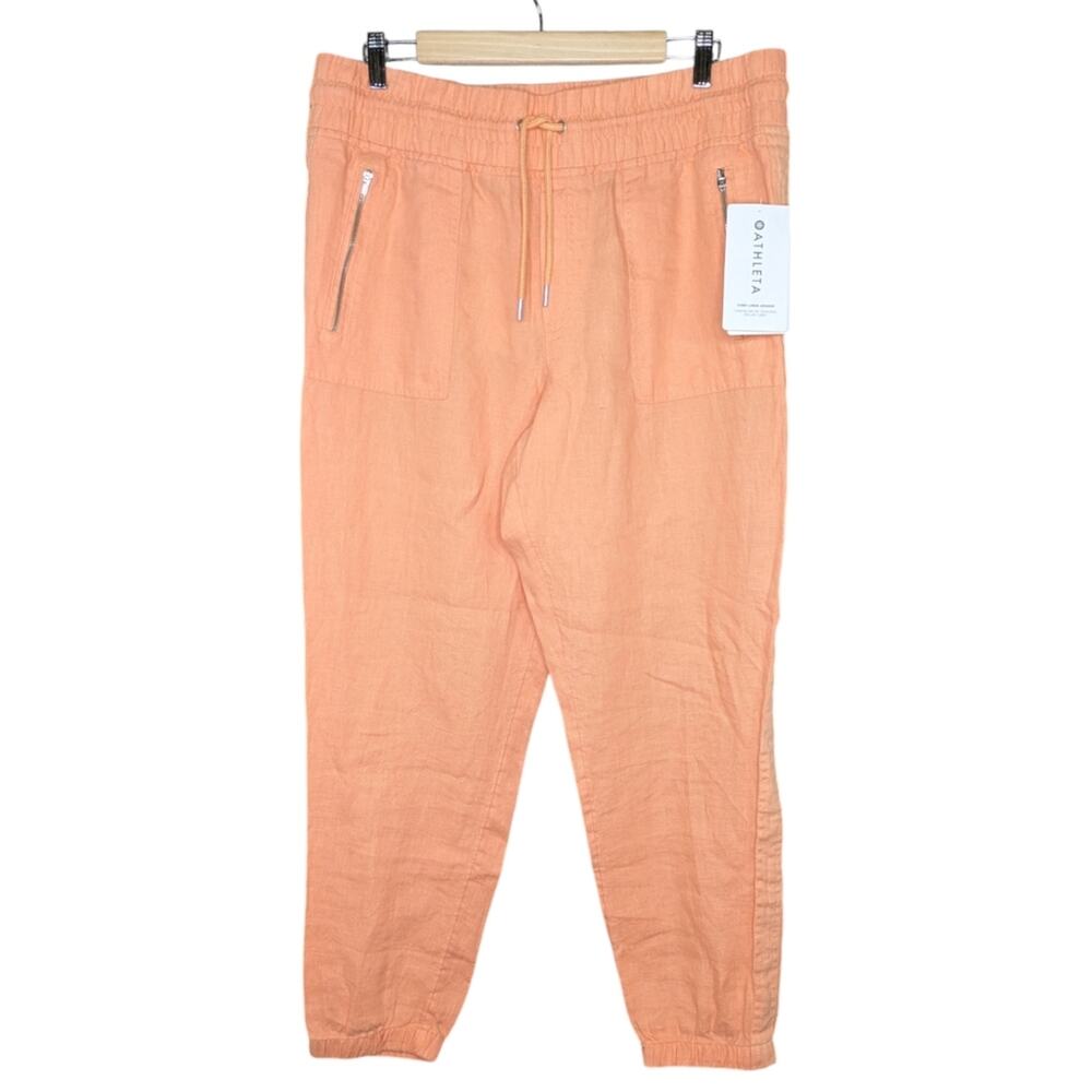 NEW Athleta Cabo Tide Linen Jogger Pants 14 Cactus Peach Orange Pull On Casual